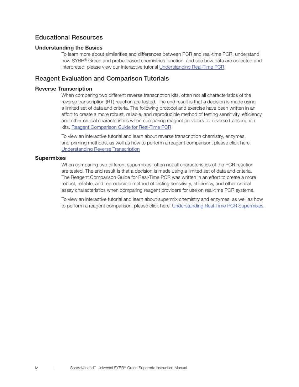 Educational resources, Reagent evaluation and comparison tutorials | Bio-Rad SsoAdvanced™ Universal SYBR® Green Supermix User Manual | Page 6 / 28