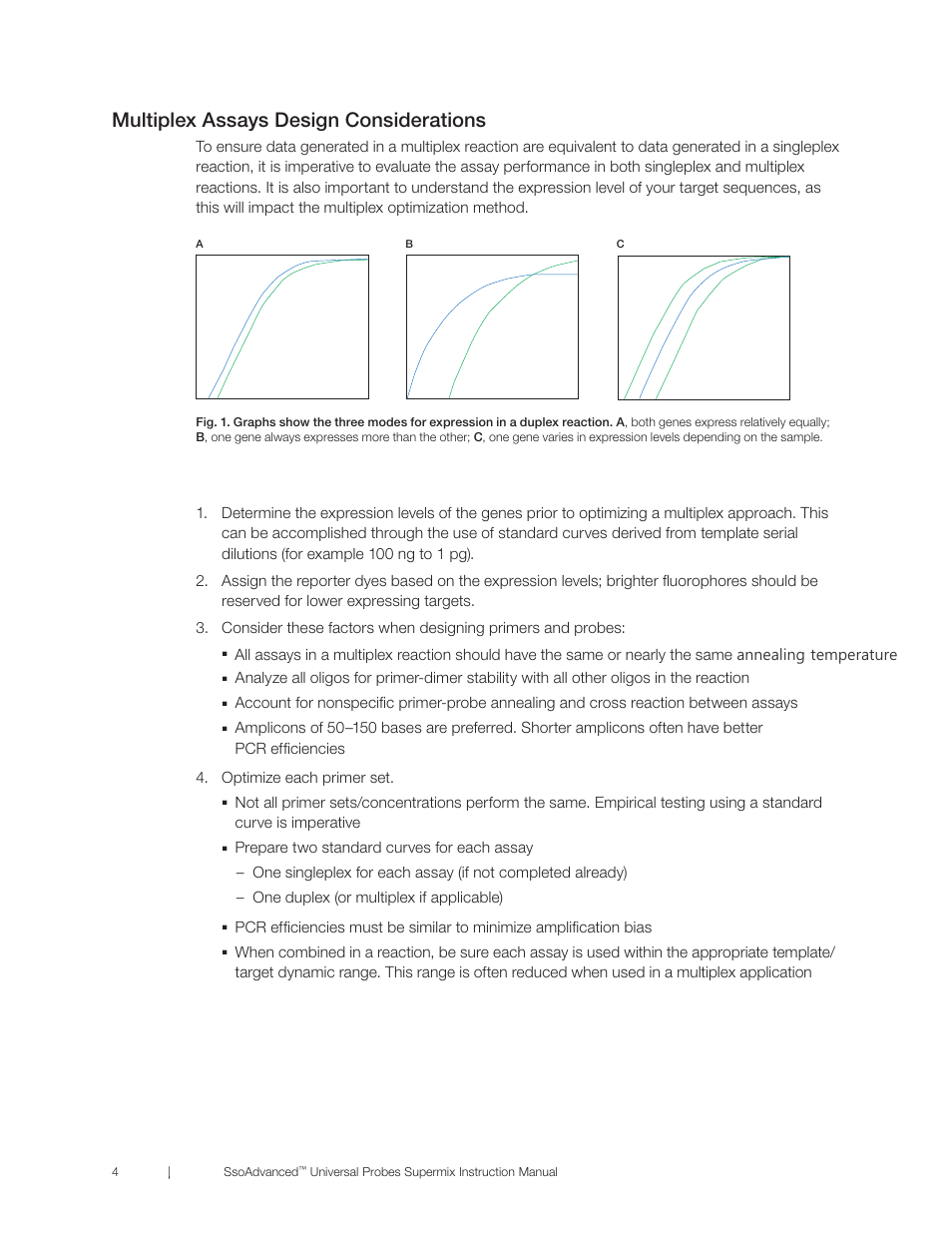 Multiplex assays design considerations, Multiplex assays design considerations 4 | Bio-Rad SsoAdvanced™ Universal Probes Supermix User Manual | Page 10 / 29