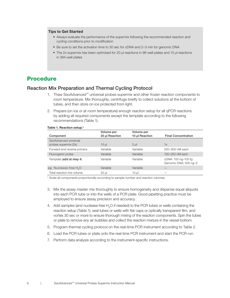 Untitled, Procedure, Procedure 6 | Bio-Rad SsoAdvanced™ Universal Probes Supermix User Manual | Page 12 / 29