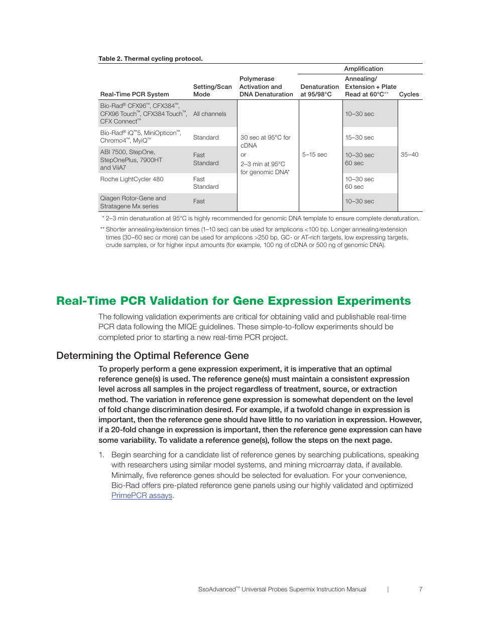 Determining the optimal reference gene, Determining the optimal reference gene 7 | Bio-Rad SsoAdvanced™ Universal Probes Supermix User Manual | Page 13 / 29