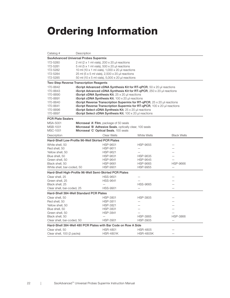 Ordering information | Bio-Rad SsoAdvanced™ Universal Probes Supermix User Manual | Page 28 / 29