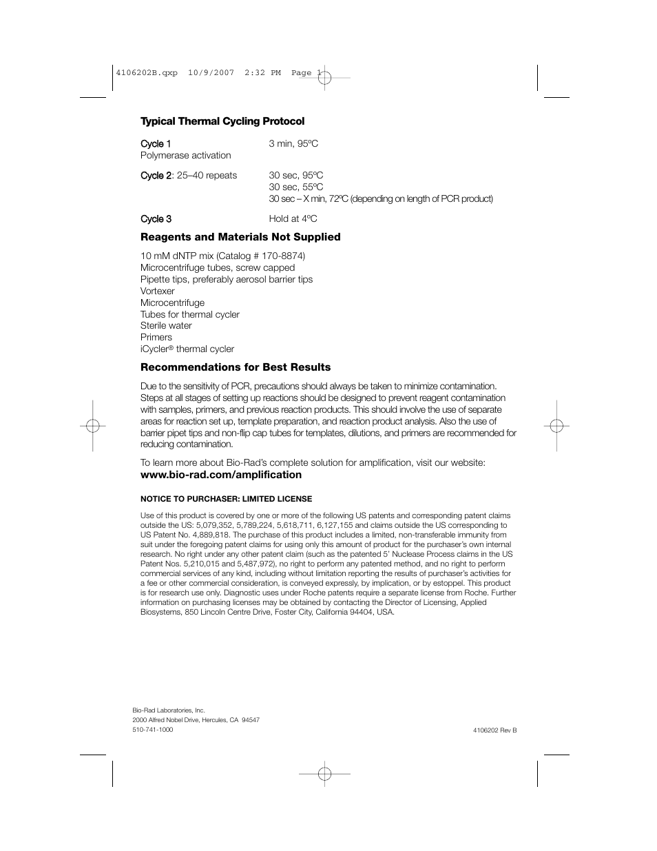 Bio-Rad iTaq™ DNA Polymerase User Manual | Page 2 / 2