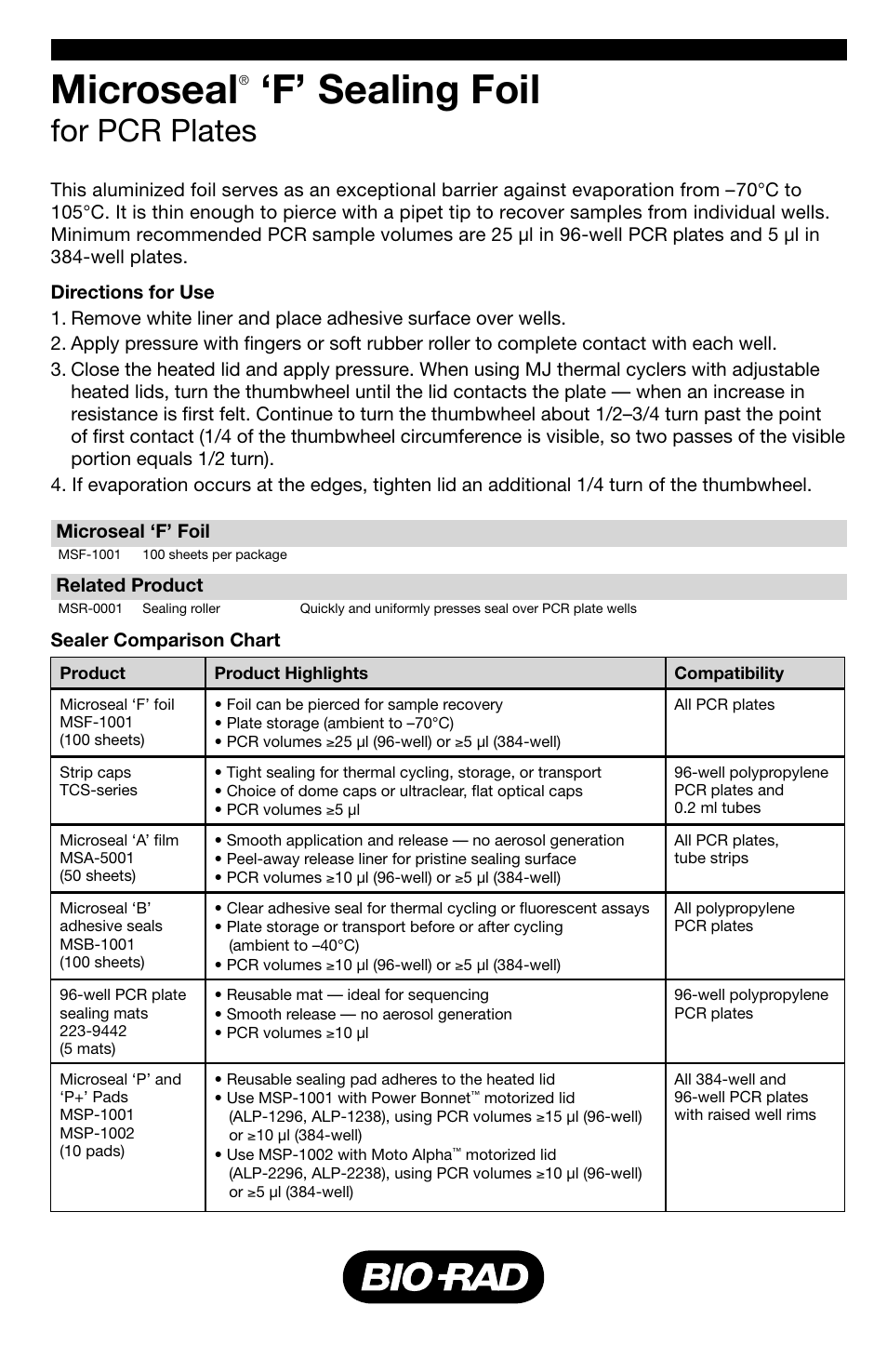 Bio-Rad PCR Plastic Accessories User Manual | 2 pages