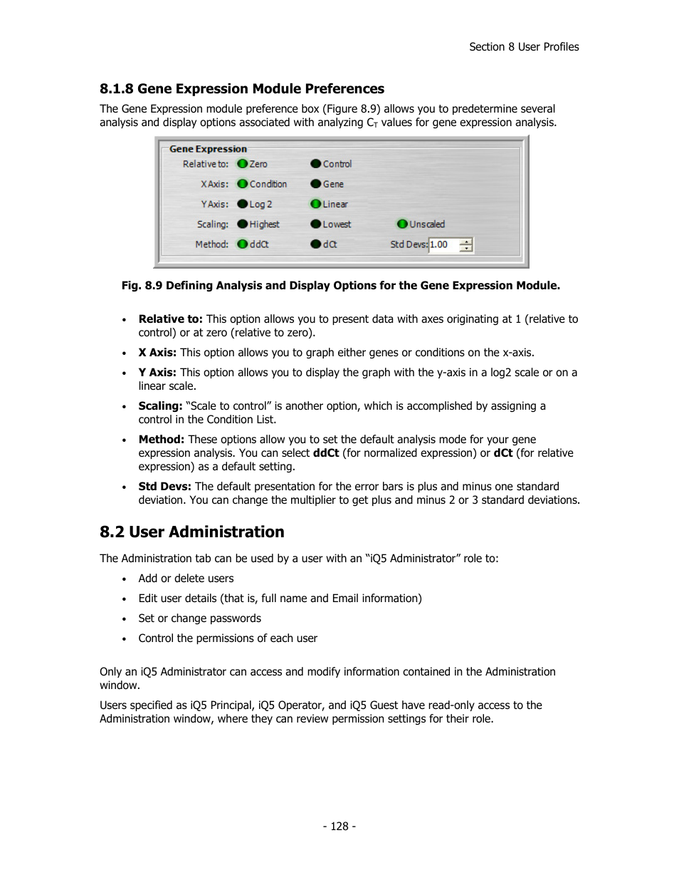 2 user administration, 8 gene expression module preferences | Bio-Rad iQ™5 Optical System Software, Version 2.1 User Manual | Page 137 / 152