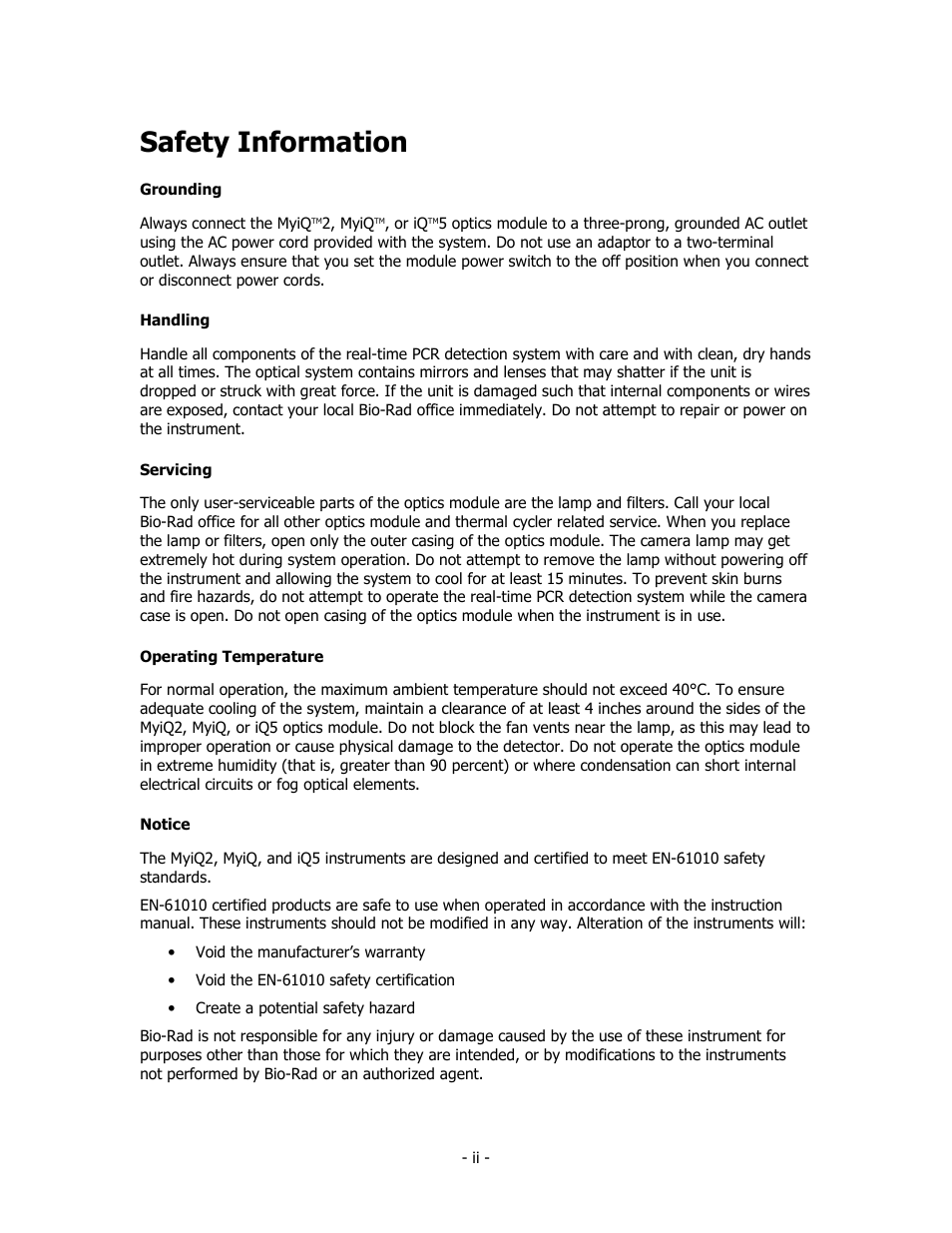 Safety information | Bio-Rad iQ™5 Optical System Software, Version 2.1 User Manual | Page 3 / 152