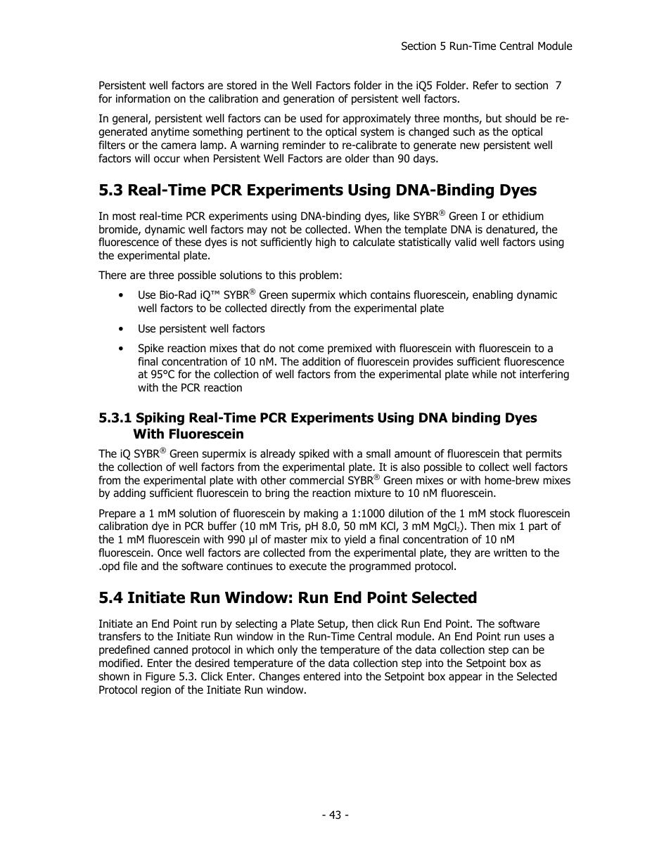 3 real-time pcr experiments using dna-binding dyes, 4 initiate run window: run end point selected | Bio-Rad iQ™5 Optical System Software, Version 2.1 User Manual | Page 52 / 152