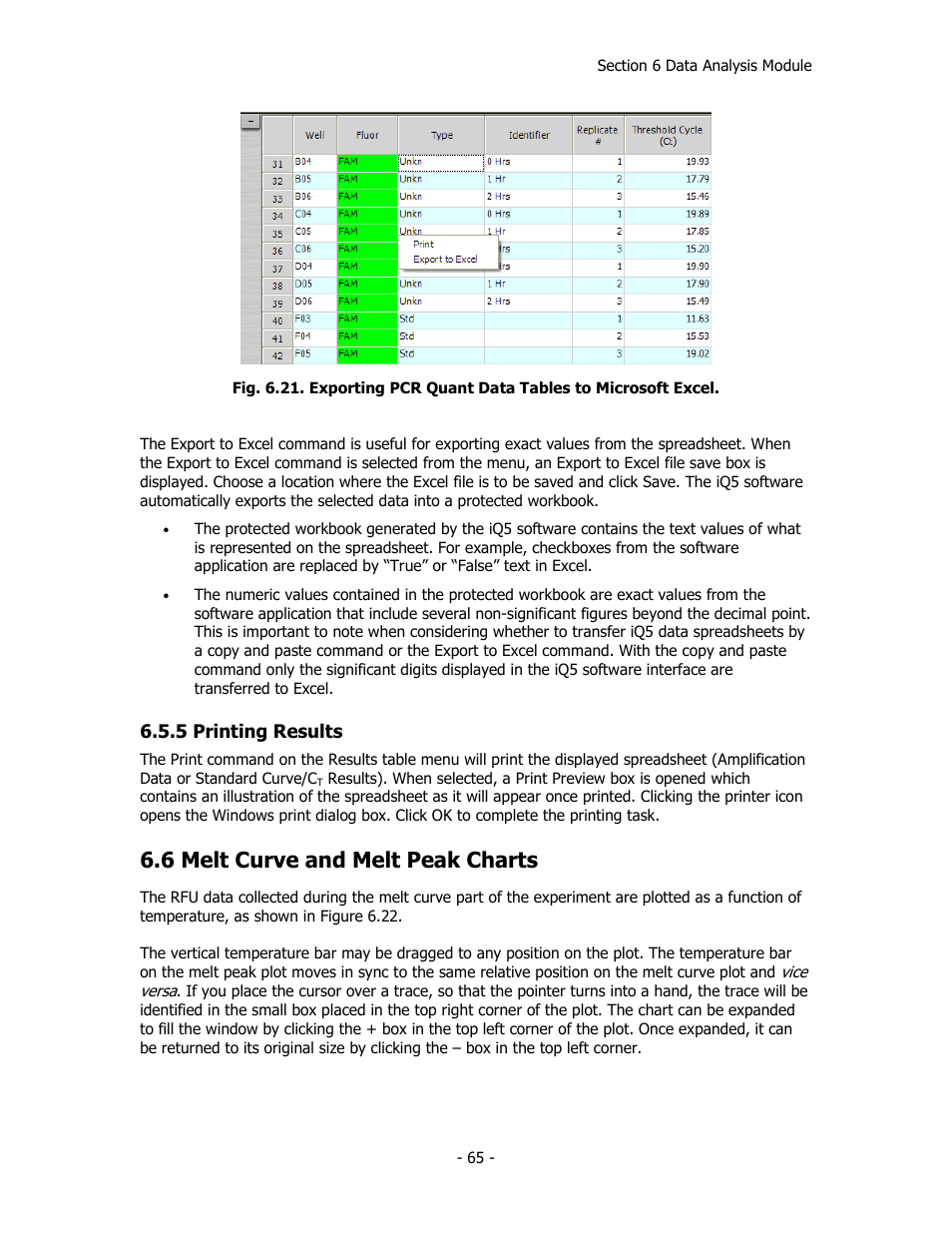 6 melt curve and melt peak charts | Bio-Rad iQ™5 Optical System Software, Version 2.1 User Manual | Page 74 / 152