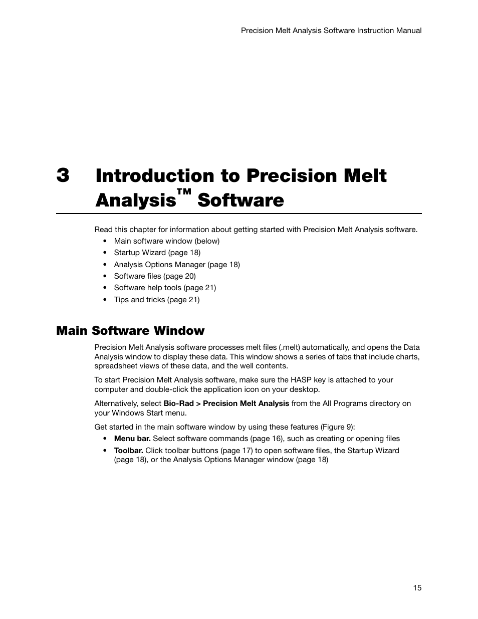 Main software window, Introduction to precision melt analysis, Software | Bio-Rad Precision Melt Analysis™ Software User Manual | Page 20 / 68