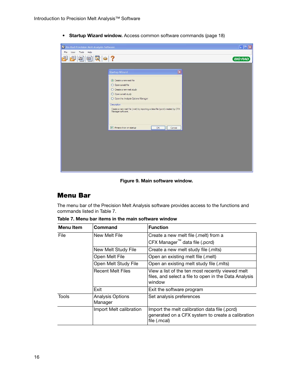 Figure 9, Menu bar | Bio-Rad Precision Melt Analysis™ Software User Manual | Page 21 / 68