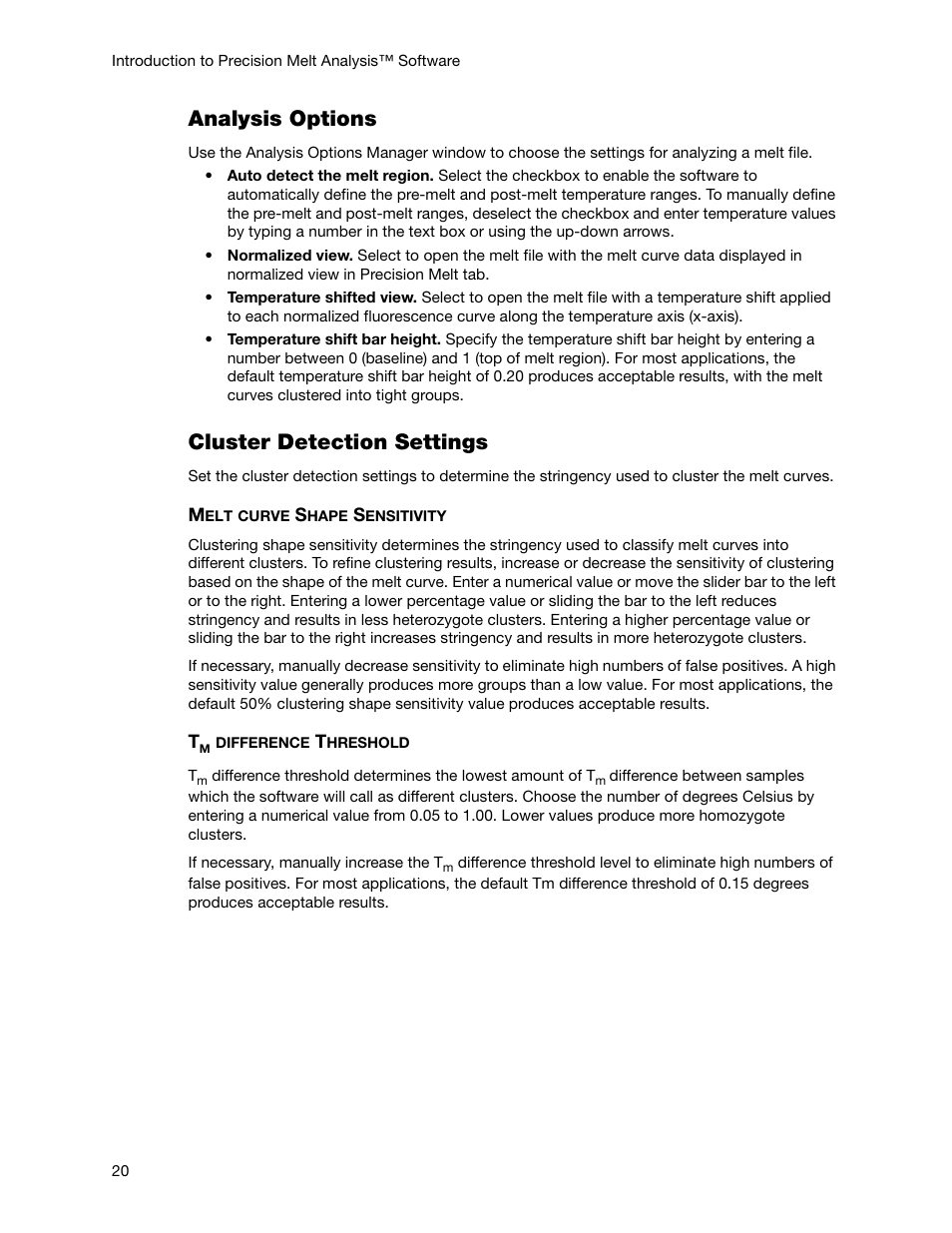 Analysis options, Cluster detection settings | Bio-Rad Precision Melt Analysis™ Software User Manual | Page 25 / 68