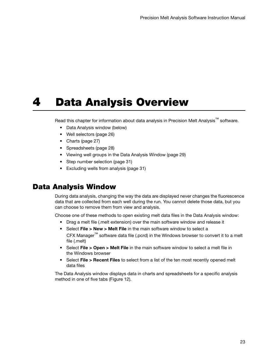 4 data analysis overview, Data analysis window, Chapter 4. data analysis overview | Data analysis overview | Bio-Rad Precision Melt Analysis™ Software User Manual | Page 28 / 68