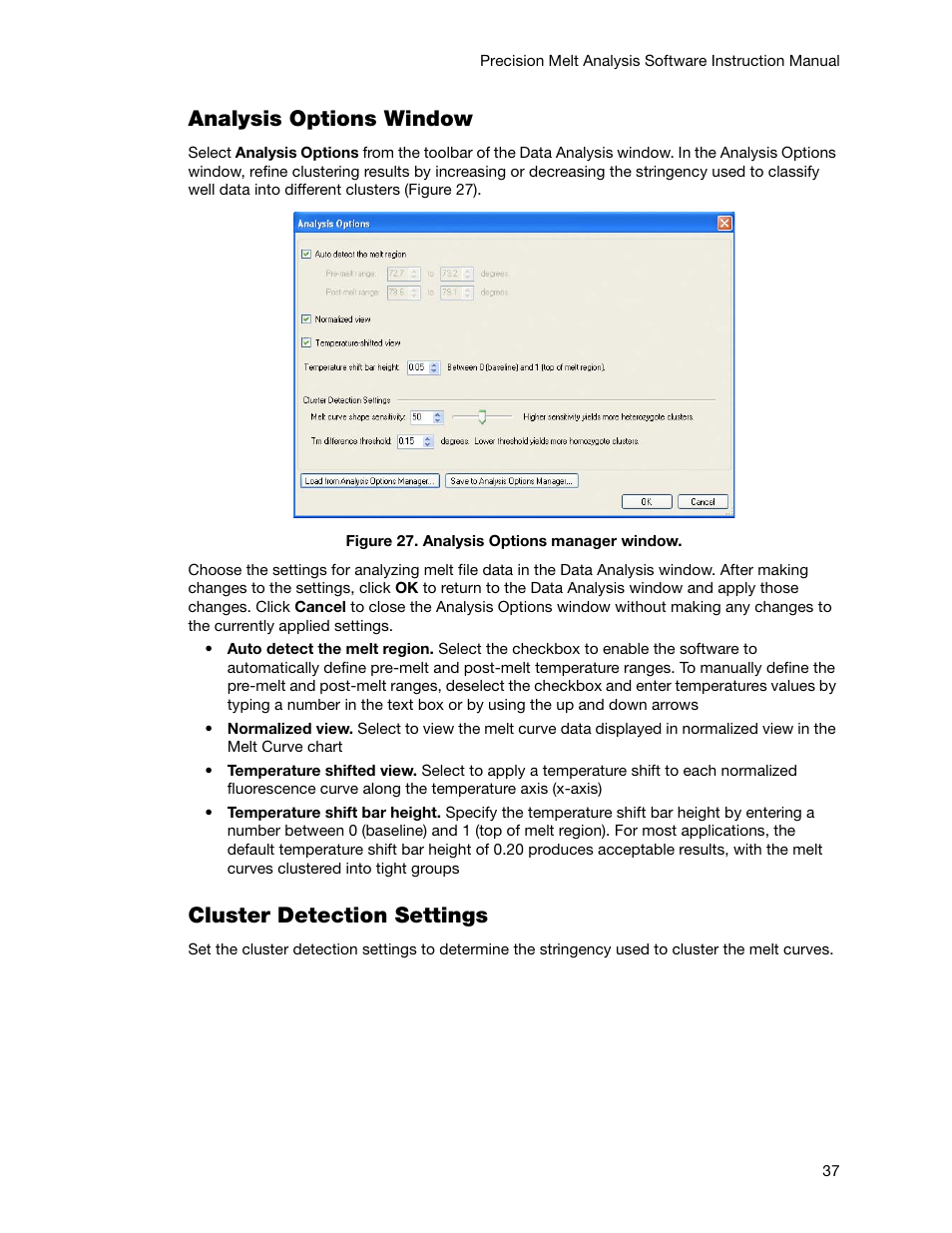 Analysis options window, Cluster detection settings | Bio-Rad Precision Melt Analysis™ Software User Manual | Page 42 / 68