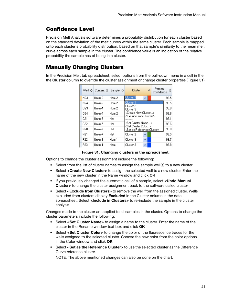 Confidence level, Manually changing clusters | Bio-Rad Precision Melt Analysis™ Software User Manual | Page 46 / 68