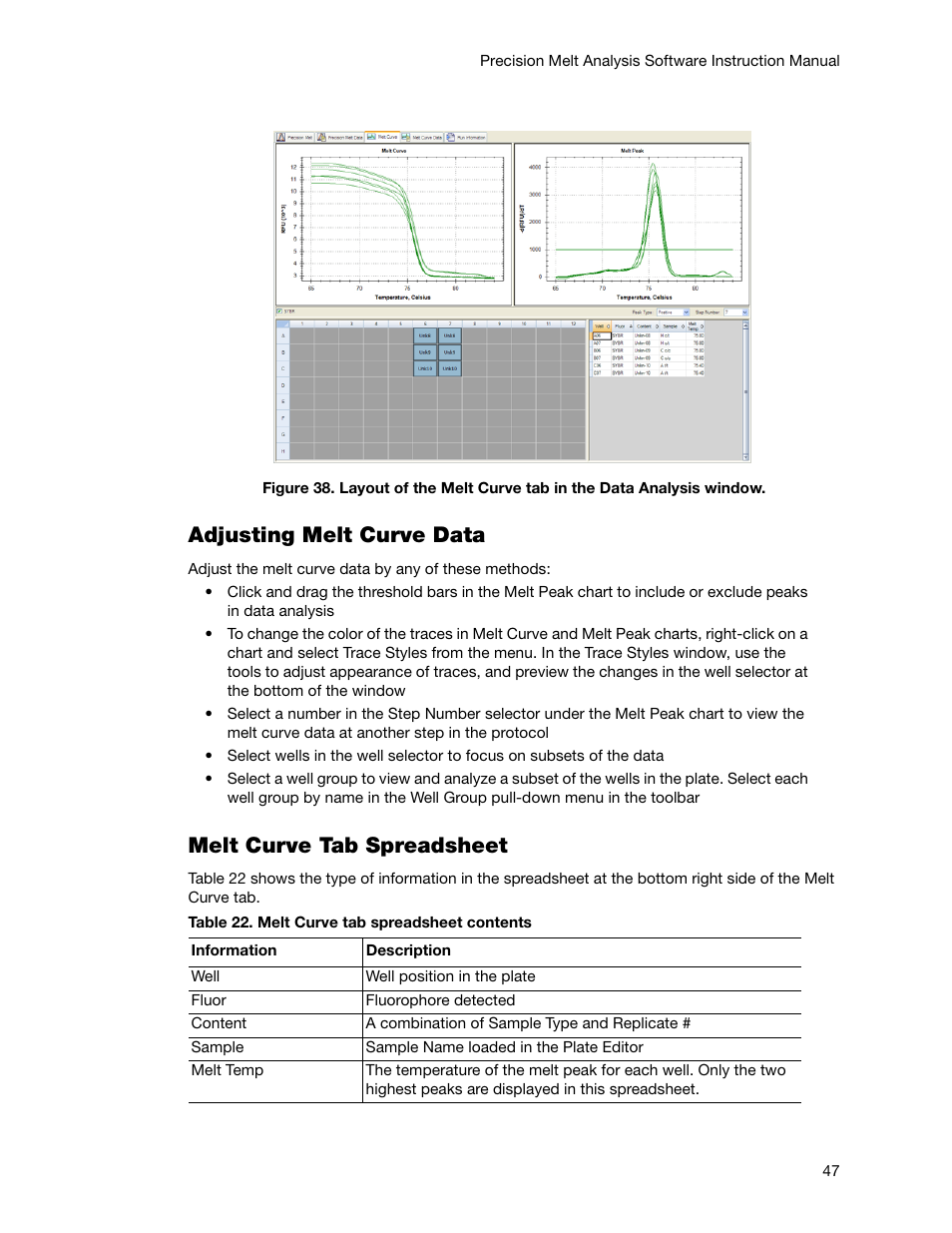 Adjusting melt curve data, Melt curve tab spreadsheet | Bio-Rad Precision Melt Analysis™ Software User Manual | Page 52 / 68