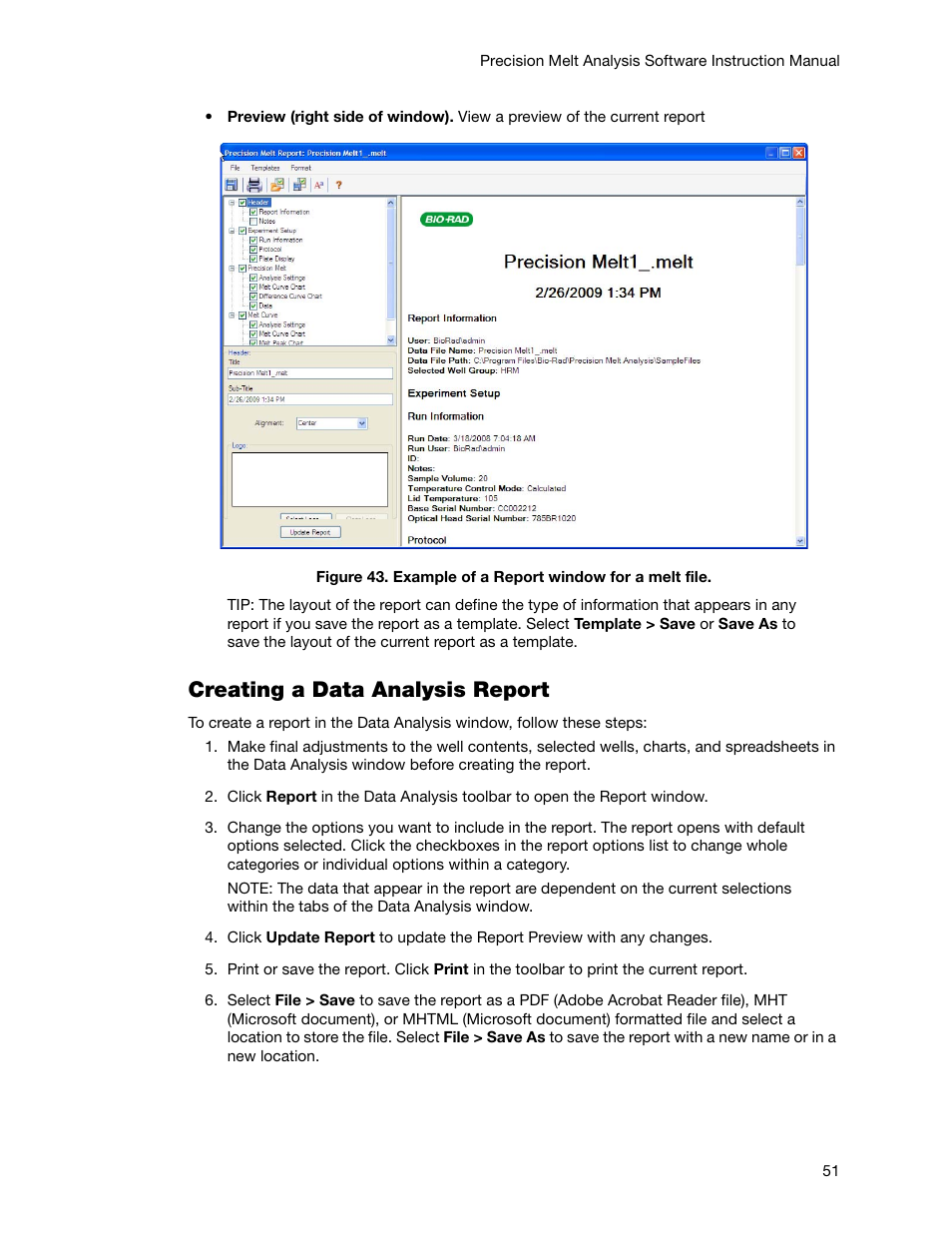 Creating a data analysis report | Bio-Rad Precision Melt Analysis™ Software User Manual | Page 56 / 68