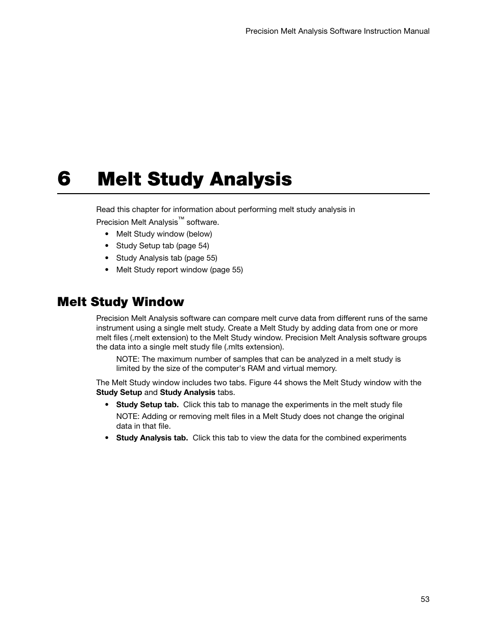 6 melt study analysis, Melt study window, Chapter 6. melt study analysis | Melt study analysis | Bio-Rad Precision Melt Analysis™ Software User Manual | Page 58 / 68