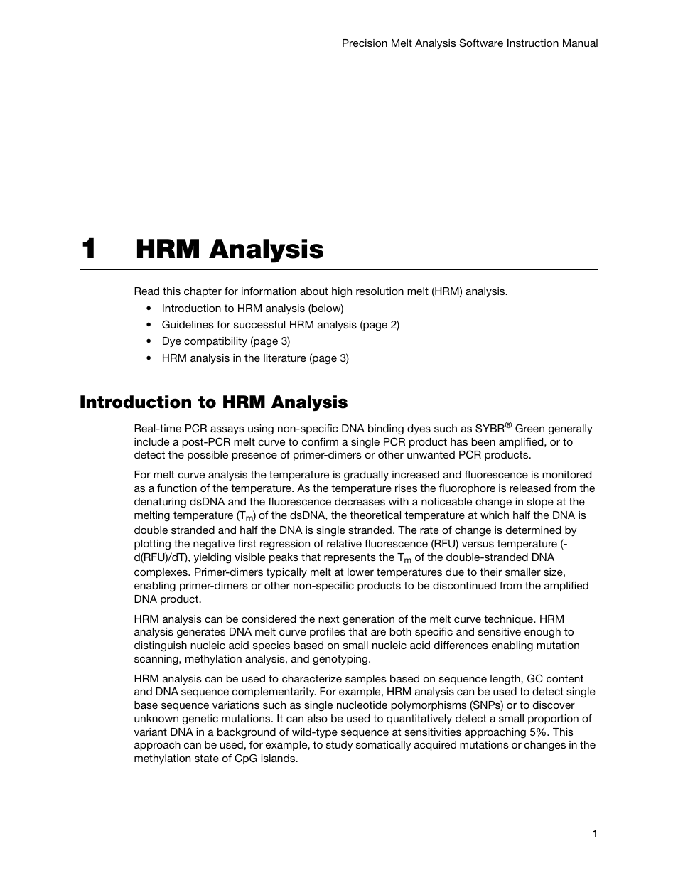 1 hrm analysis, Introduction to hrm analysis, Chapter 1. hrm analysis | Hrm analysis | Bio-Rad Precision Melt Analysis™ Software User Manual | Page 6 / 68