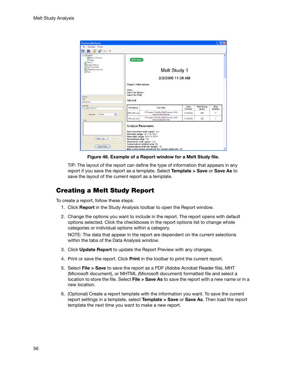 Creating a melt study report | Bio-Rad Precision Melt Analysis™ Software User Manual | Page 61 / 68