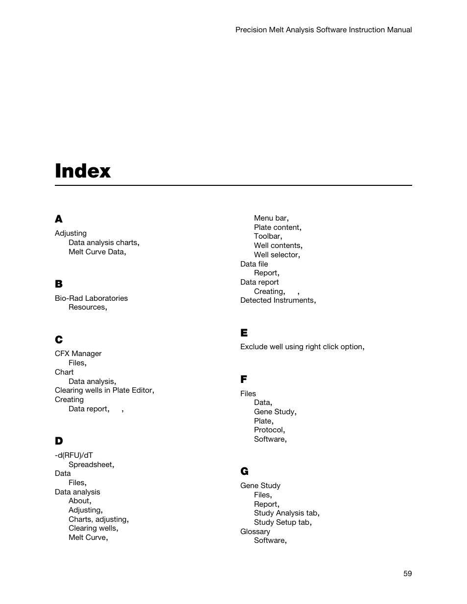 Index | Bio-Rad Precision Melt Analysis™ Software User Manual | Page 64 / 68