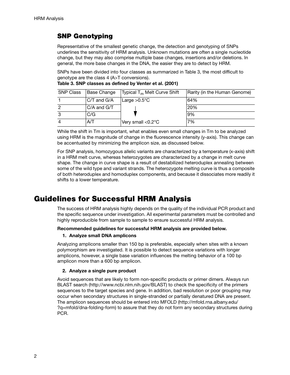 Guidelines for successful hrm analysis, Snp genotyping | Bio-Rad Precision Melt Analysis™ Software User Manual | Page 7 / 68