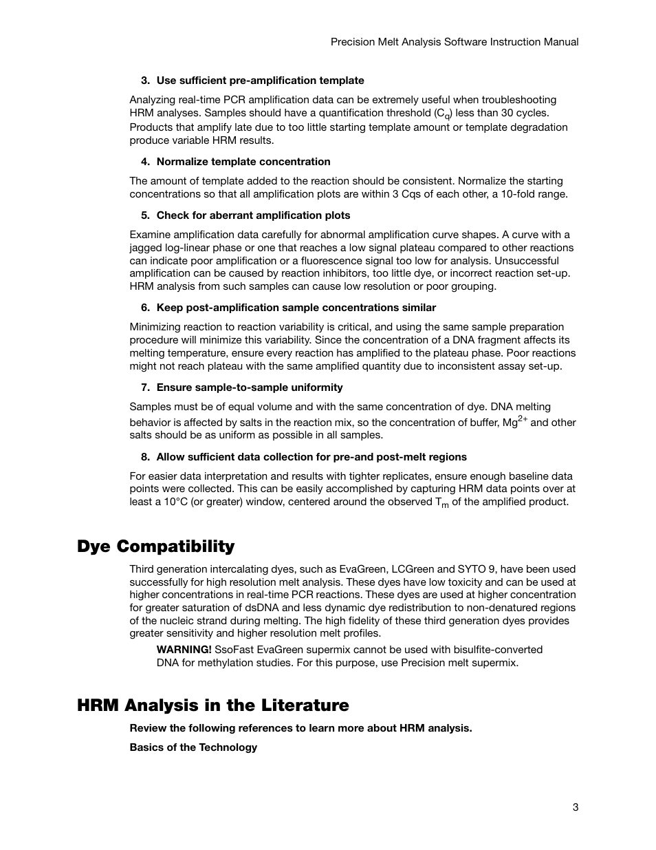 Dye compatibility, Hrm analysis in the literature, Dye compatibility hrm analysis in the literature | Bio-Rad Precision Melt Analysis™ Software User Manual | Page 8 / 68