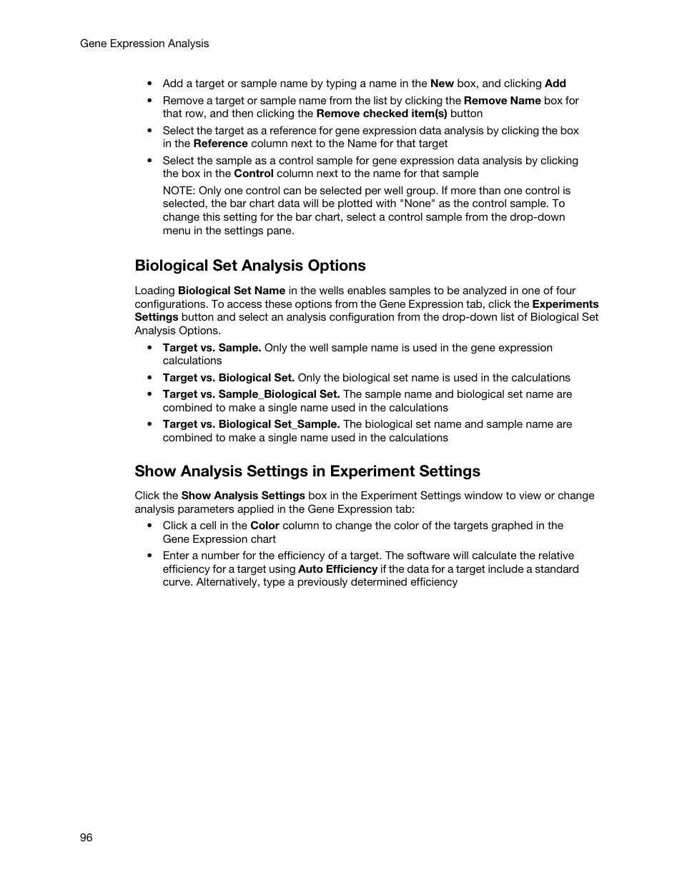 Biological set analysis options, Show analysis settings in experiment settings | Bio-Rad Firmware & Software Updates User Manual | Page 107 / 148