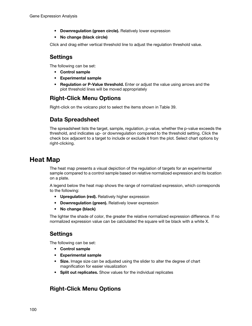 Heat map, Settings, Right-click menu options | Data spreadsheet | Bio-Rad Firmware & Software Updates User Manual | Page 111 / 148