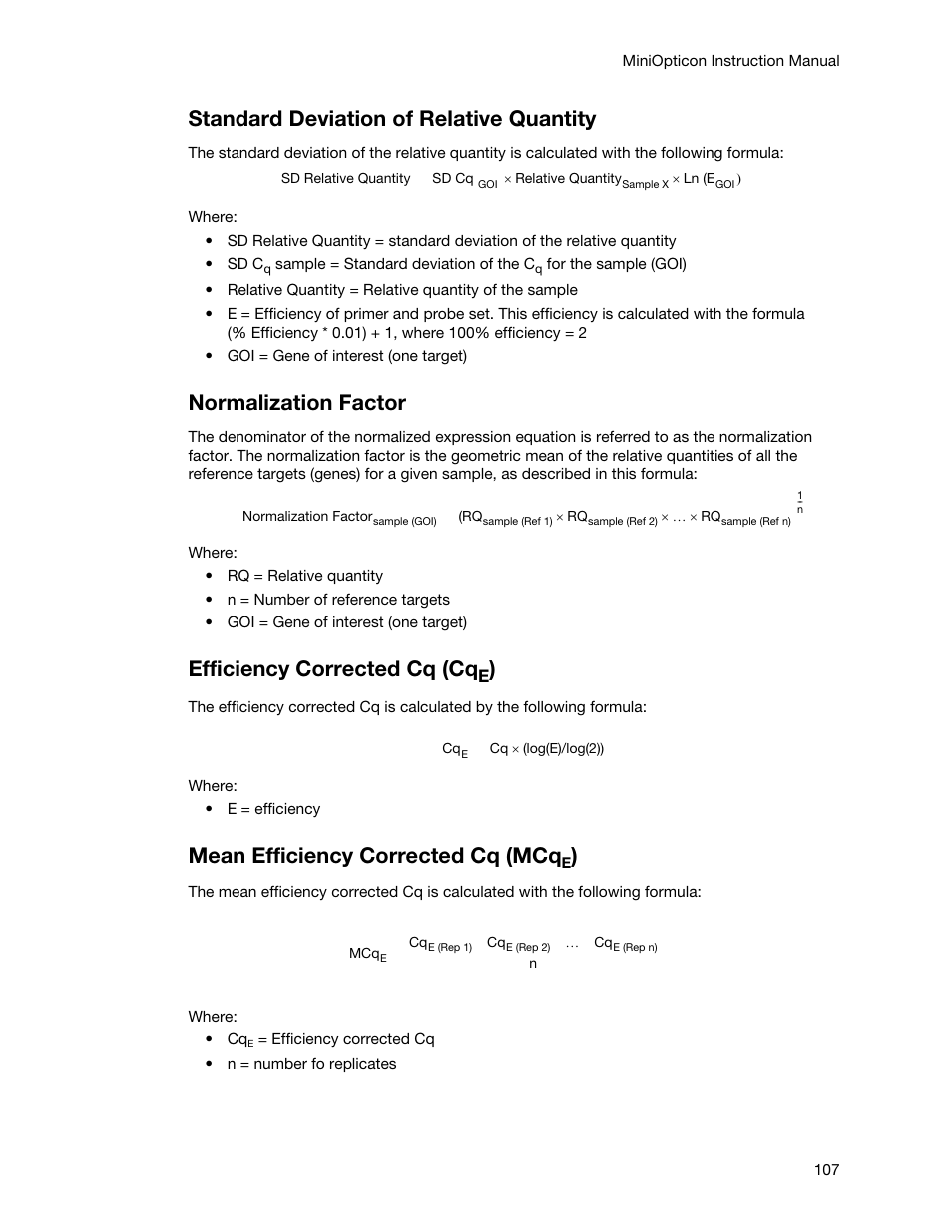 Standard deviation of relative quantity, Normalization factor, Efficiency corrected cq (cq | Mean efficiency corrected cq (mcq | Bio-Rad Firmware & Software Updates User Manual | Page 118 / 148