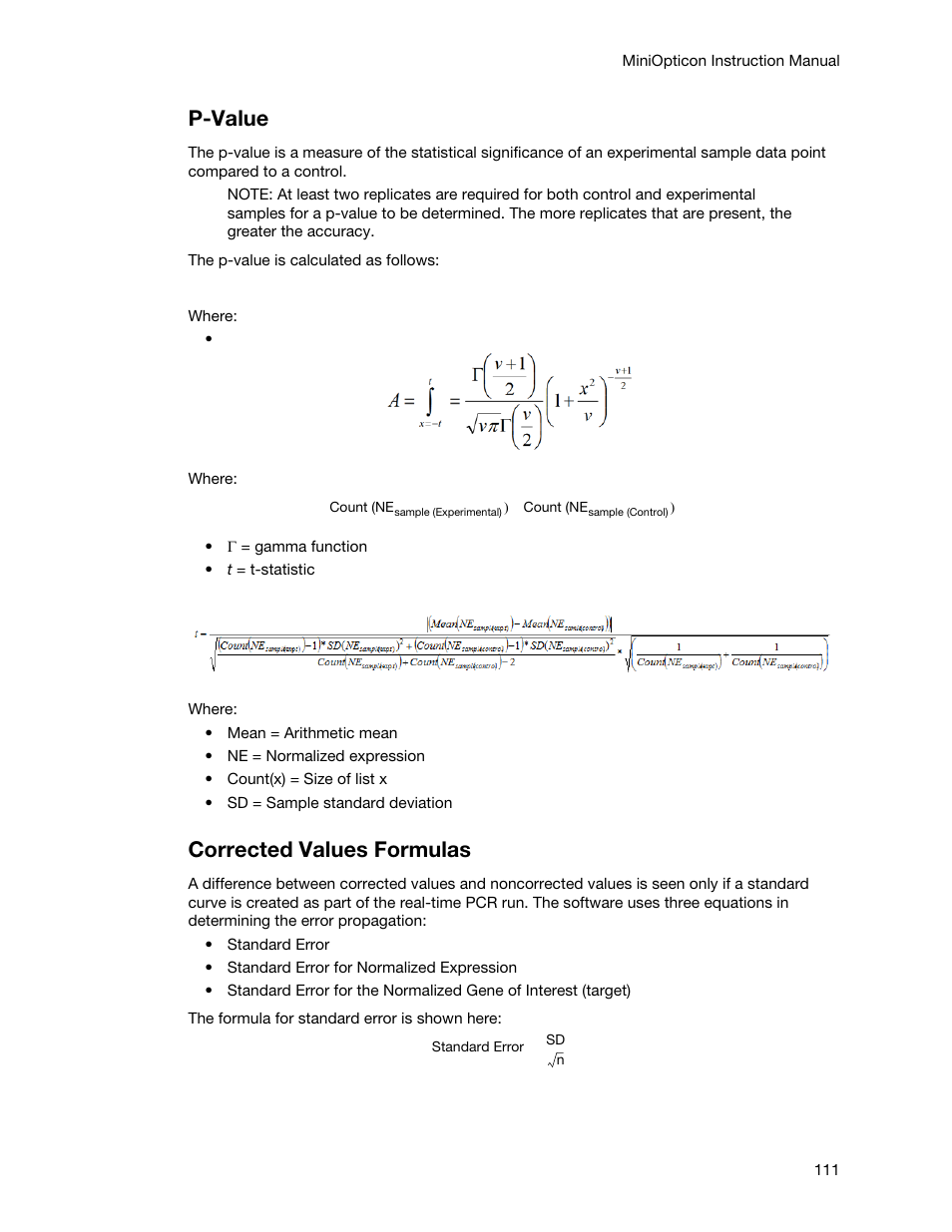 P-value, Corrected values formulas | Bio-Rad Firmware & Software Updates User Manual | Page 122 / 148