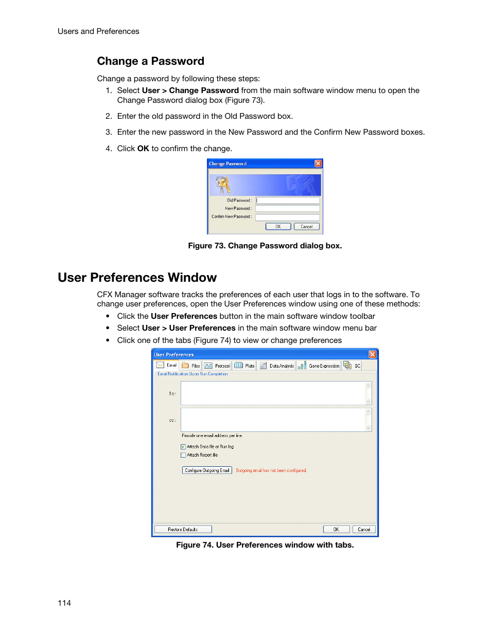 User preferences window, Change a password | Bio-Rad Firmware & Software Updates User Manual | Page 125 / 148