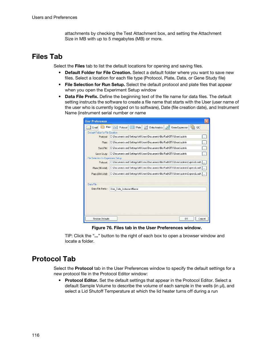 Files tab, Protocol tab, Files tab protocol tab | Bio-Rad Firmware & Software Updates User Manual | Page 127 / 148