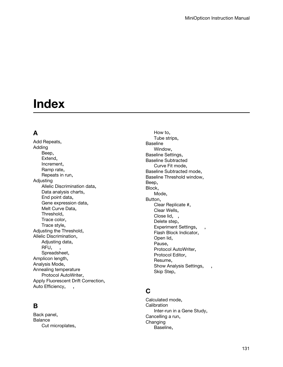 Index | Bio-Rad Firmware & Software Updates User Manual | Page 142 / 148