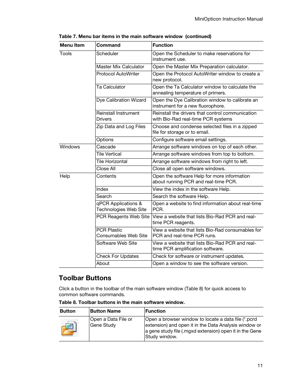 Toolbar buttons | Bio-Rad Firmware & Software Updates User Manual | Page 22 / 148