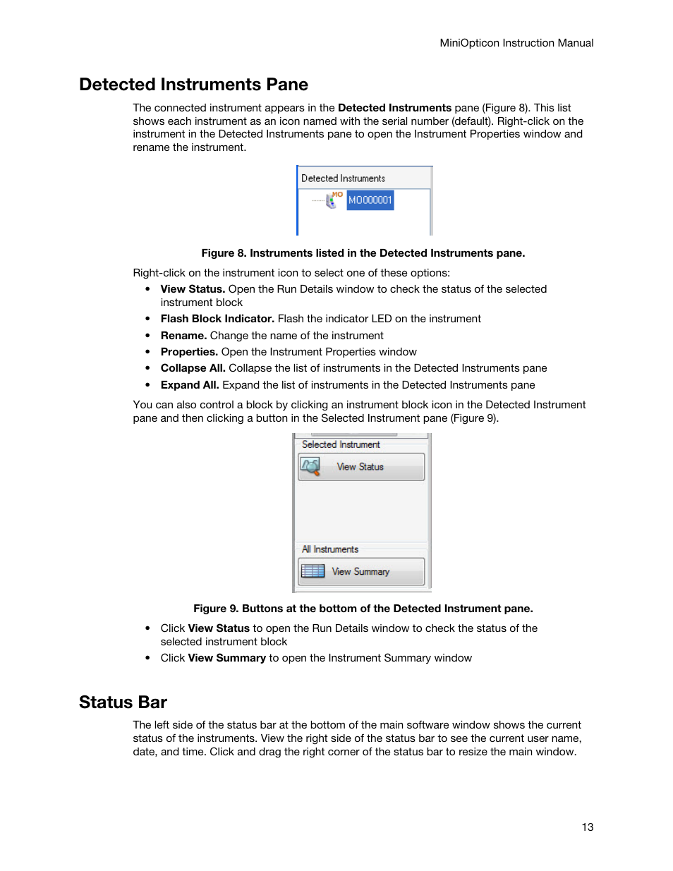 Detected instruments pane, Status bar, Detected instruments pane status bar | Bio-Rad Firmware & Software Updates User Manual | Page 24 / 148