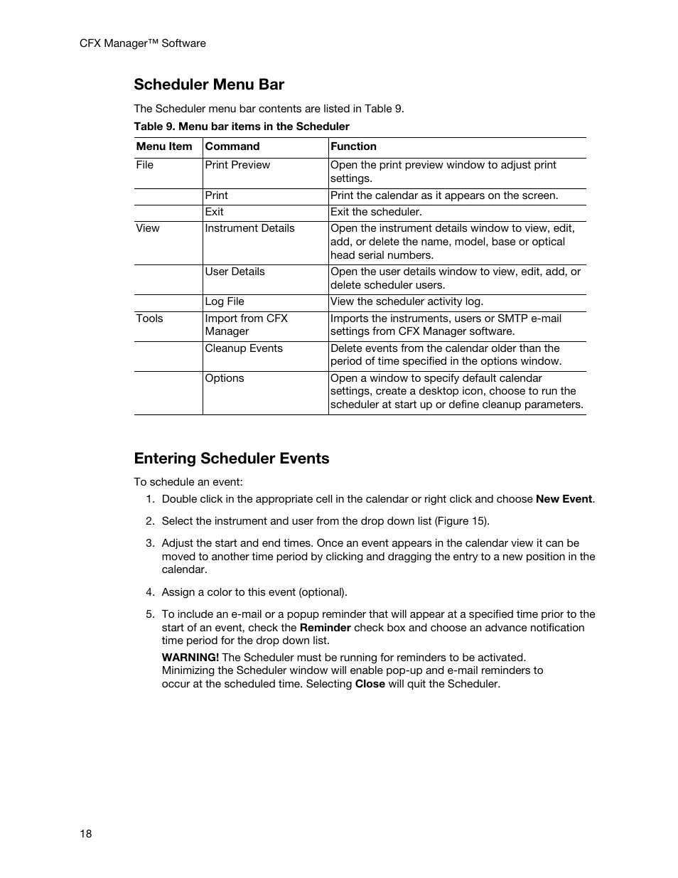 Scheduler menu bar, Entering scheduler events | Bio-Rad Firmware & Software Updates User Manual | Page 29 / 148