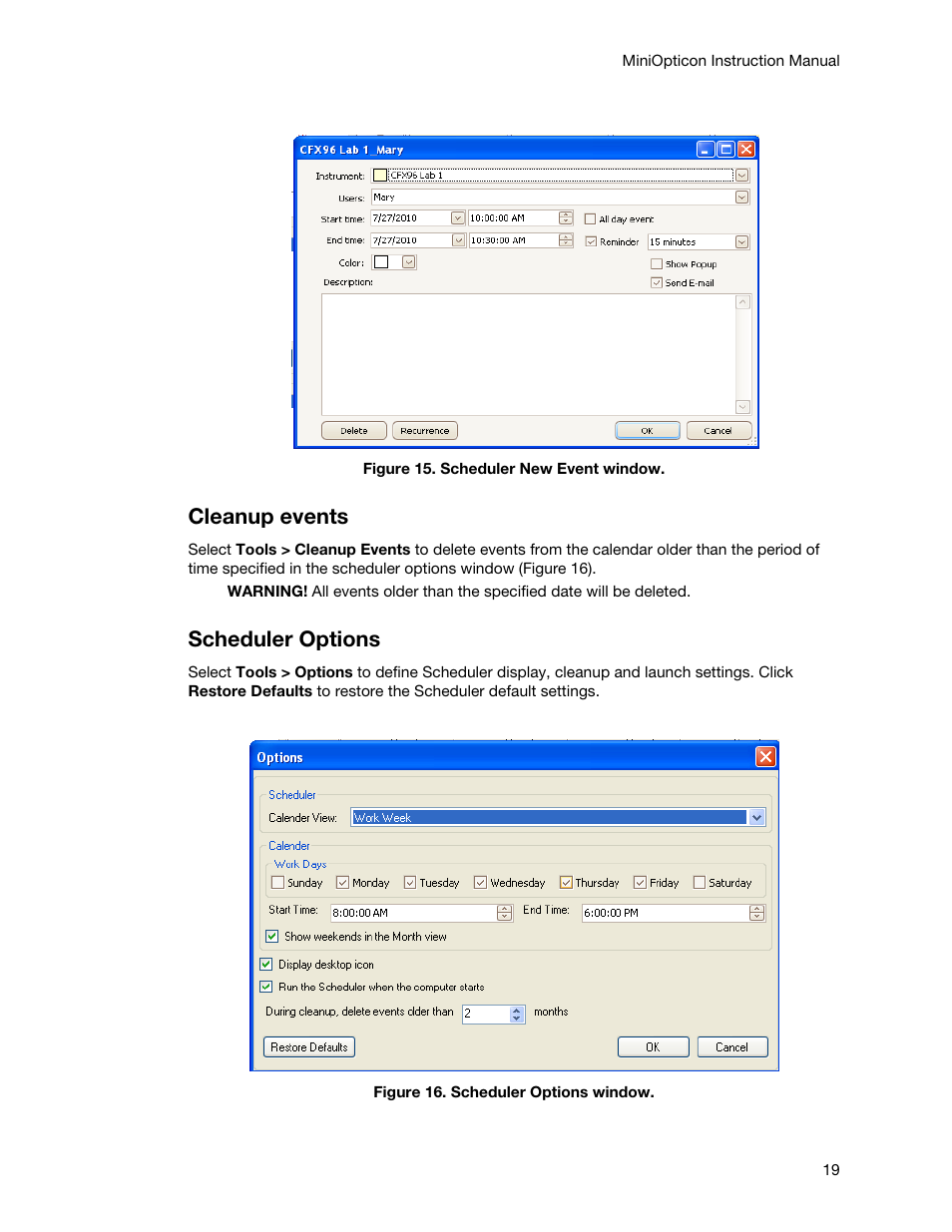 Cleanup events, Scheduler options | Bio-Rad Firmware & Software Updates User Manual | Page 30 / 148