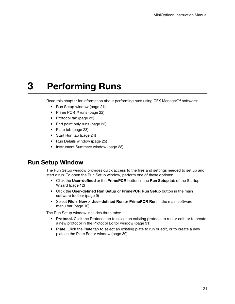 3 performing runs, Run setup window, Chapter 3. performing runs | Performing runs | Bio-Rad Firmware & Software Updates User Manual | Page 32 / 148