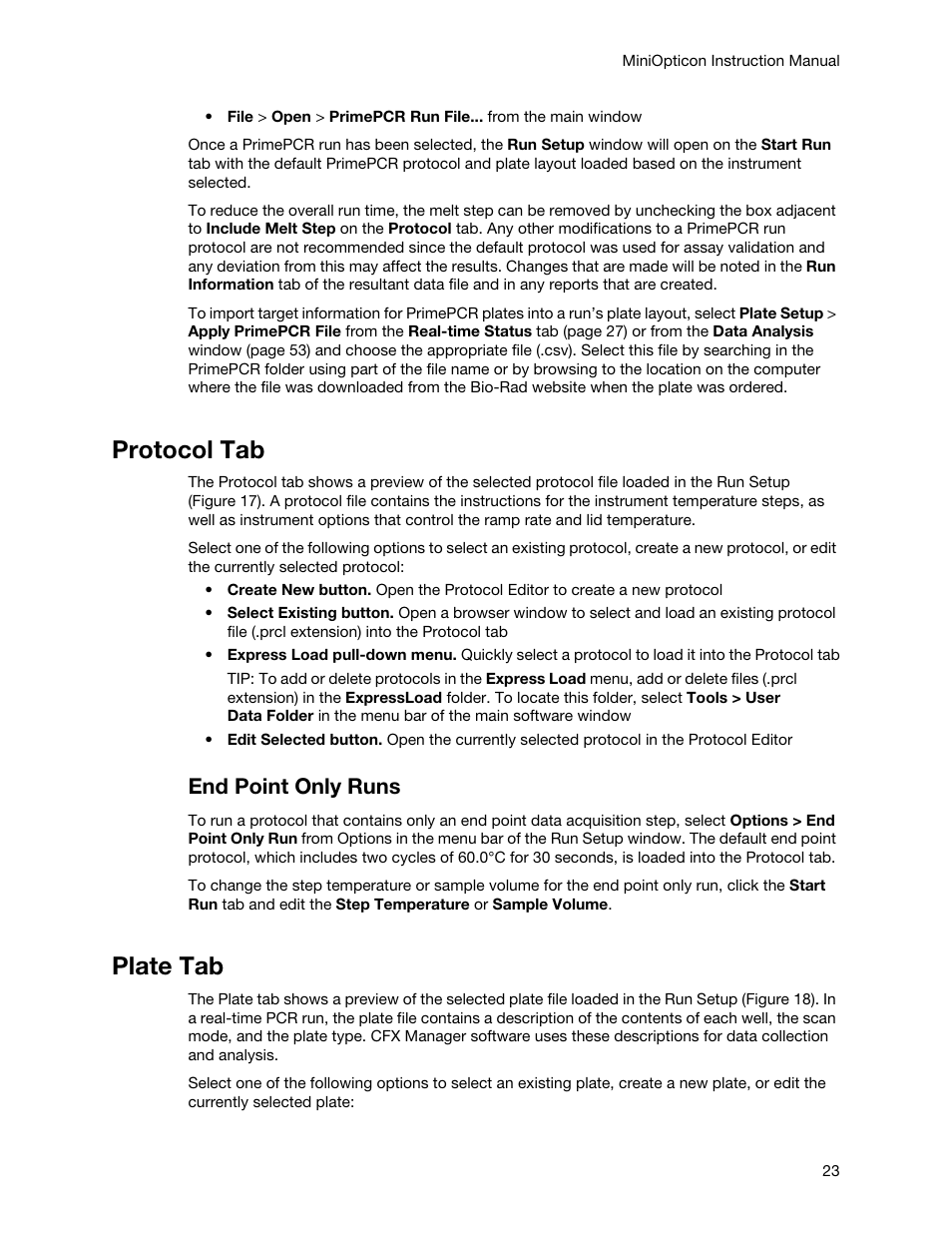 Protocol tab, Plate tab, Protocol tab plate tab | End point only runs | Bio-Rad Firmware & Software Updates User Manual | Page 34 / 148