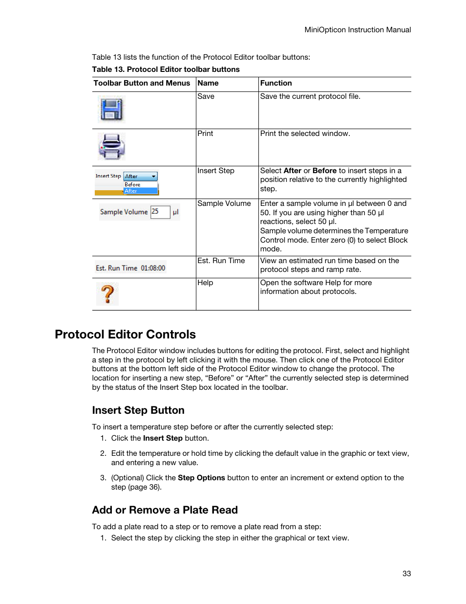 Protocol editor controls, Insert step button, Add or remove a plate read | Bio-Rad Firmware & Software Updates User Manual | Page 44 / 148