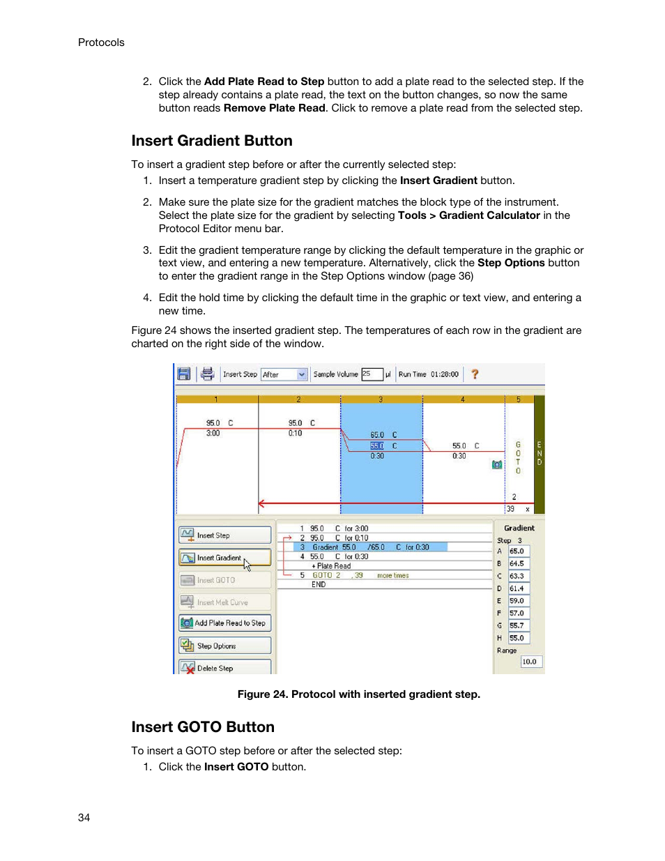 Insert gradient button, Insert goto button | Bio-Rad Firmware & Software Updates User Manual | Page 45 / 148