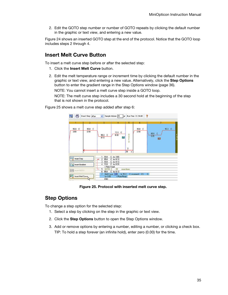 Insert melt curve button, Step options | Bio-Rad Firmware & Software Updates User Manual | Page 46 / 148