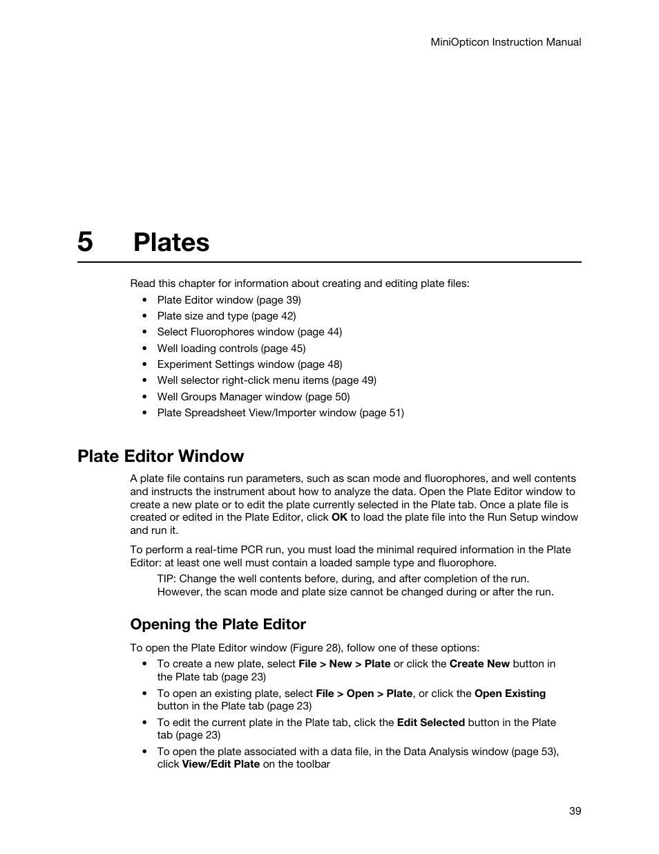 5 plates, Plate editor window, Chapter 5. plates | Plates, Opening the plate editor | Bio-Rad Firmware & Software Updates User Manual | Page 50 / 148