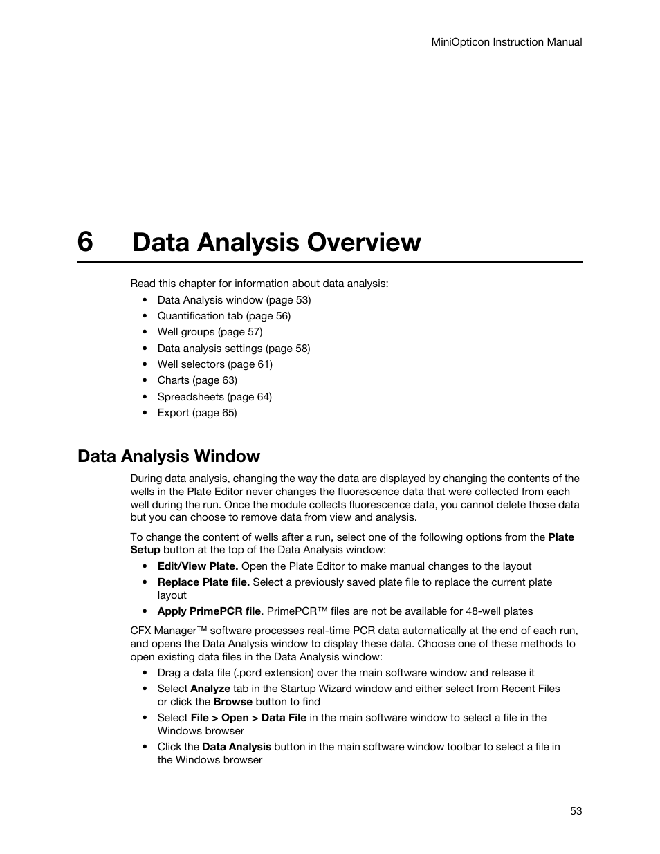 6 data analysis overview, Data analysis window, Chapter 6. data analysis overview | Data analysis overview | Bio-Rad Firmware & Software Updates User Manual | Page 64 / 148