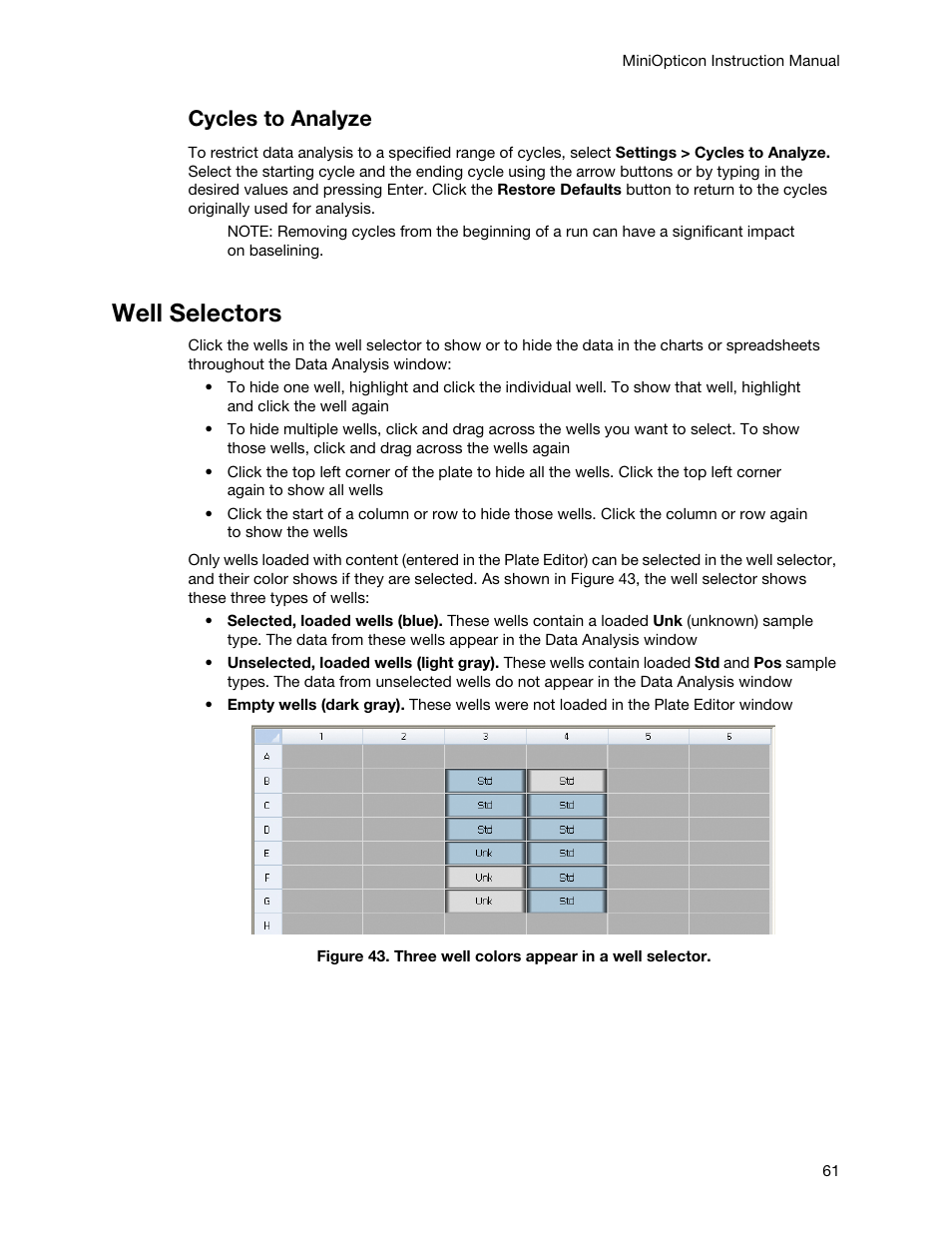 Well selectors, Cycles to analyze | Bio-Rad Firmware & Software Updates User Manual | Page 72 / 148