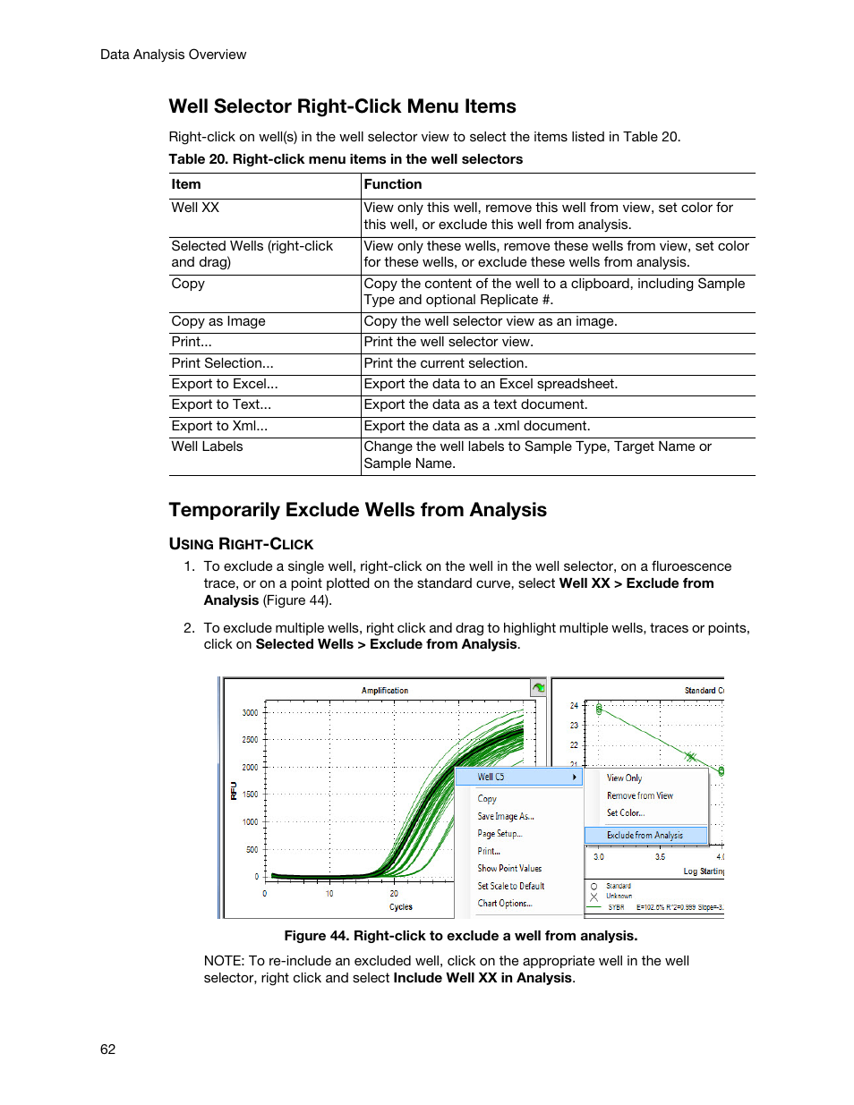 Well selector right-click menu items, Temporarily exclude wells from analysis | Bio-Rad Firmware & Software Updates User Manual | Page 73 / 148