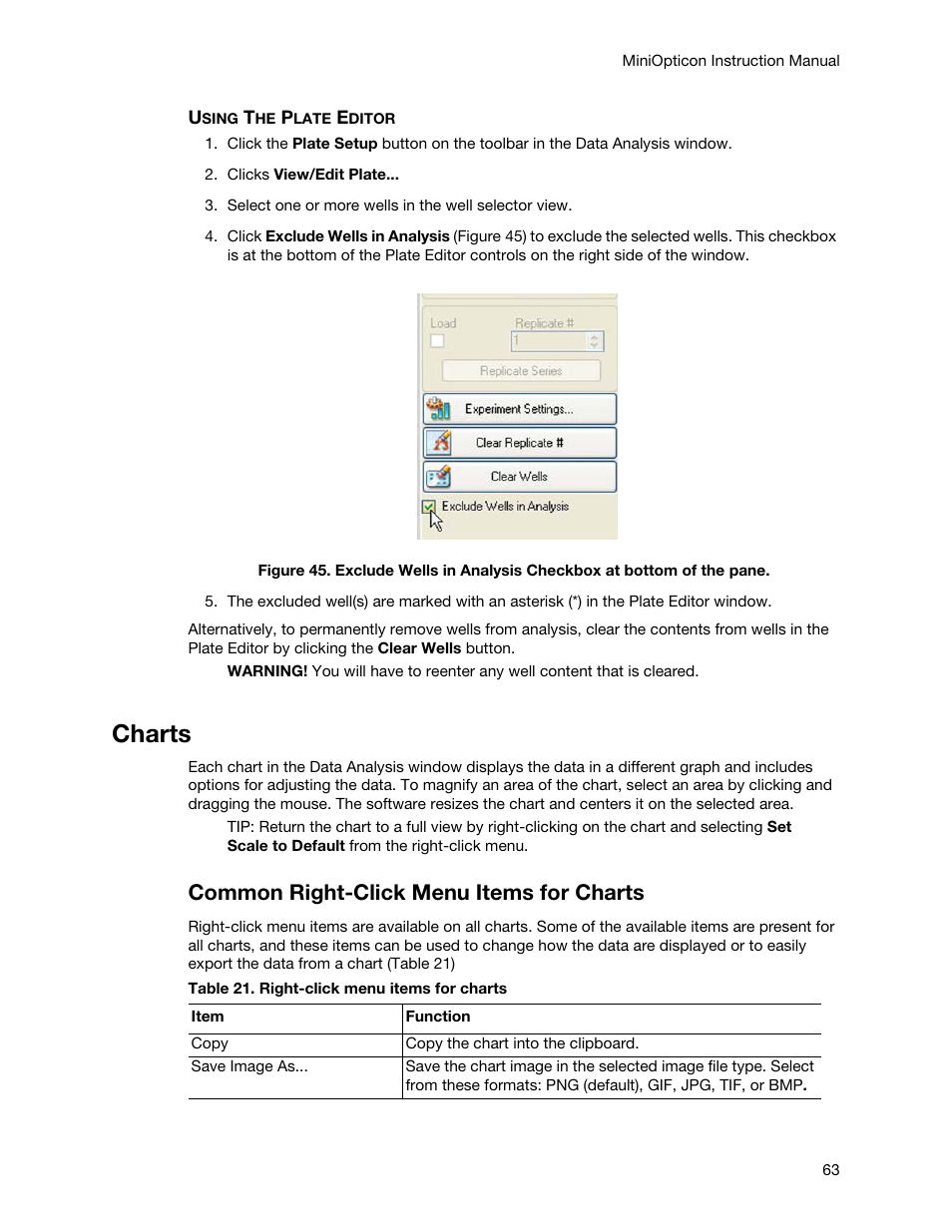 Charts, Common right-click menu items for charts | Bio-Rad Firmware & Software Updates User Manual | Page 74 / 148