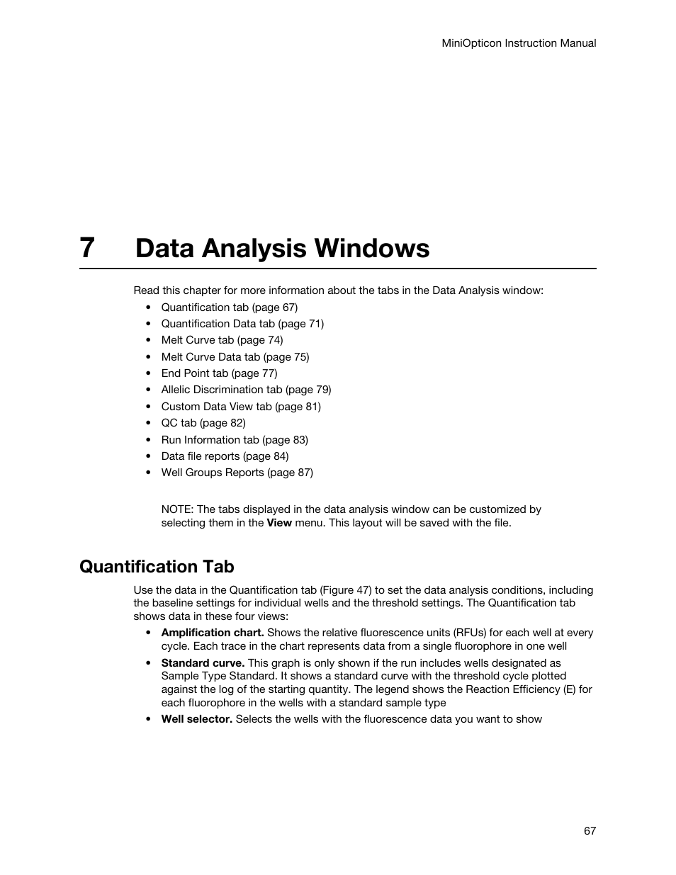 7 data analysis windows, Quantification tab, Chapter 7. data analysis windows | Data analysis windows | Bio-Rad Firmware & Software Updates User Manual | Page 78 / 148