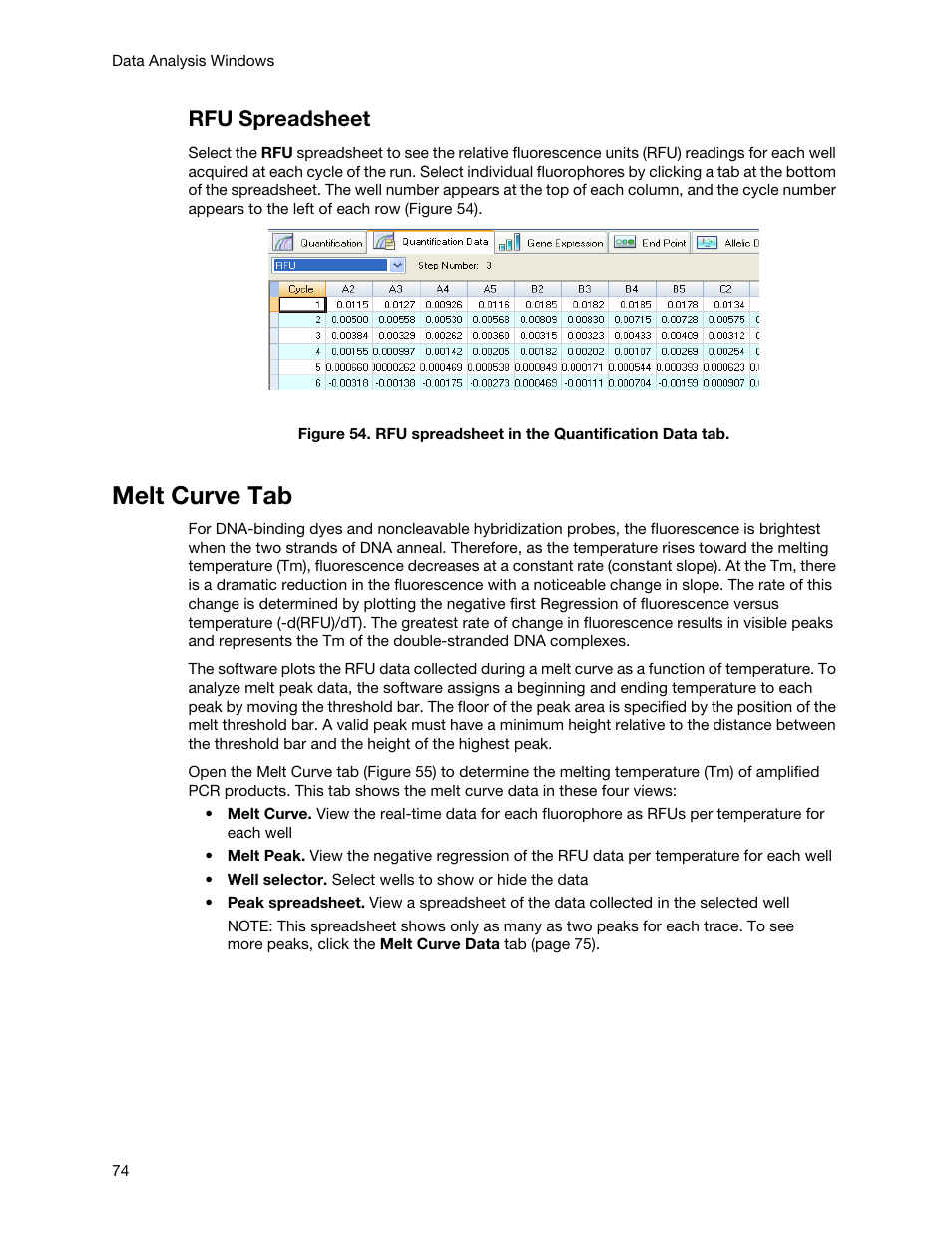 Melt curve tab, Rfu spreadsheet | Bio-Rad Firmware & Software Updates User Manual | Page 85 / 148