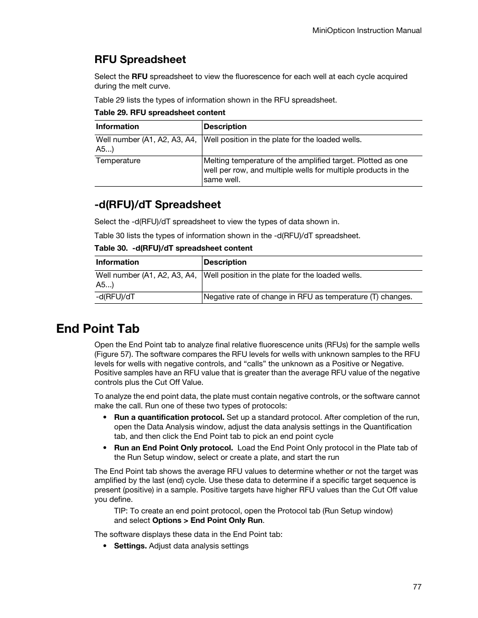 End point tab, Rfu spreadsheet, D(rfu)/dt spreadsheet | Bio-Rad Firmware & Software Updates User Manual | Page 88 / 148