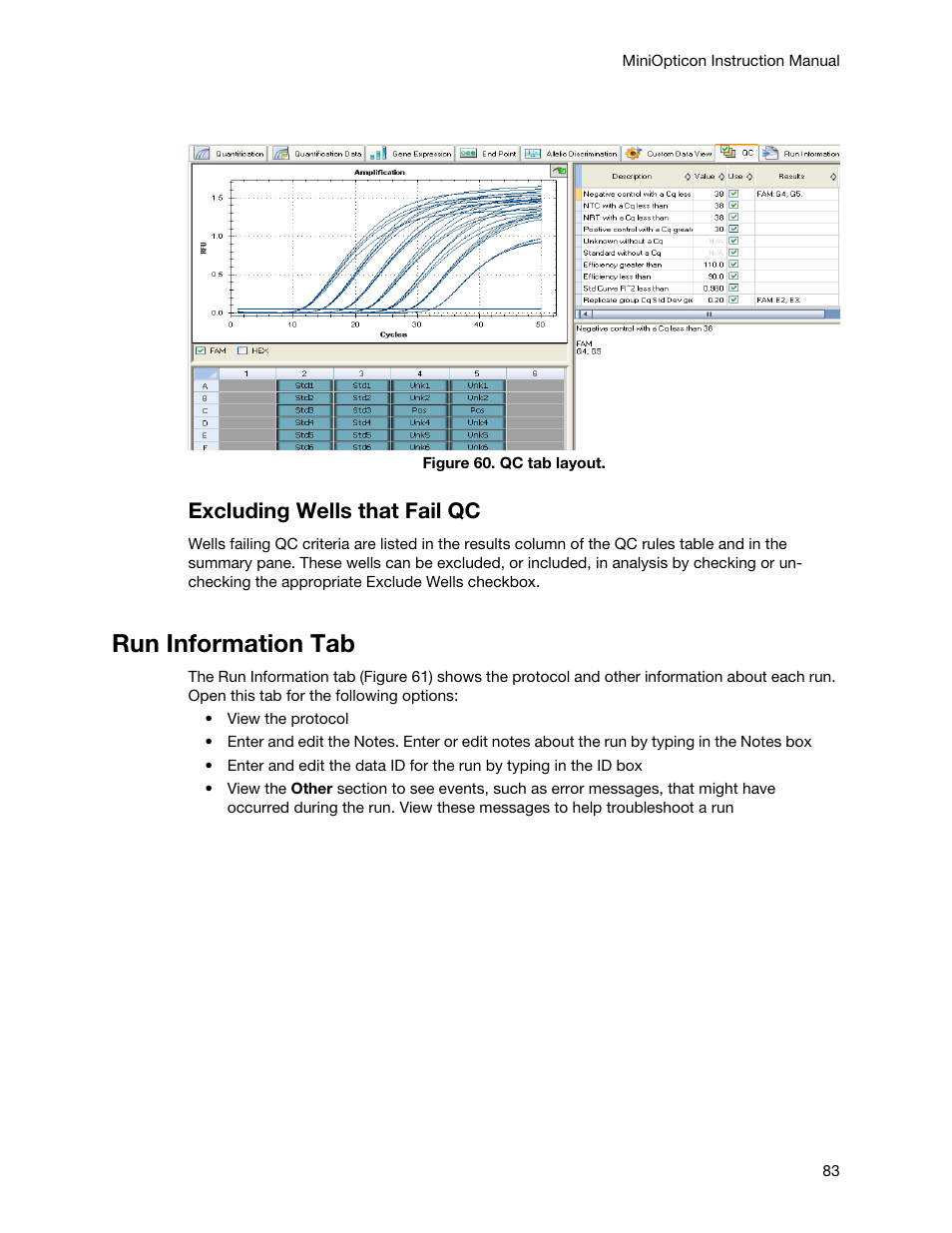 Run information tab, Excluding wells that fail qc | Bio-Rad Firmware & Software Updates User Manual | Page 94 / 148